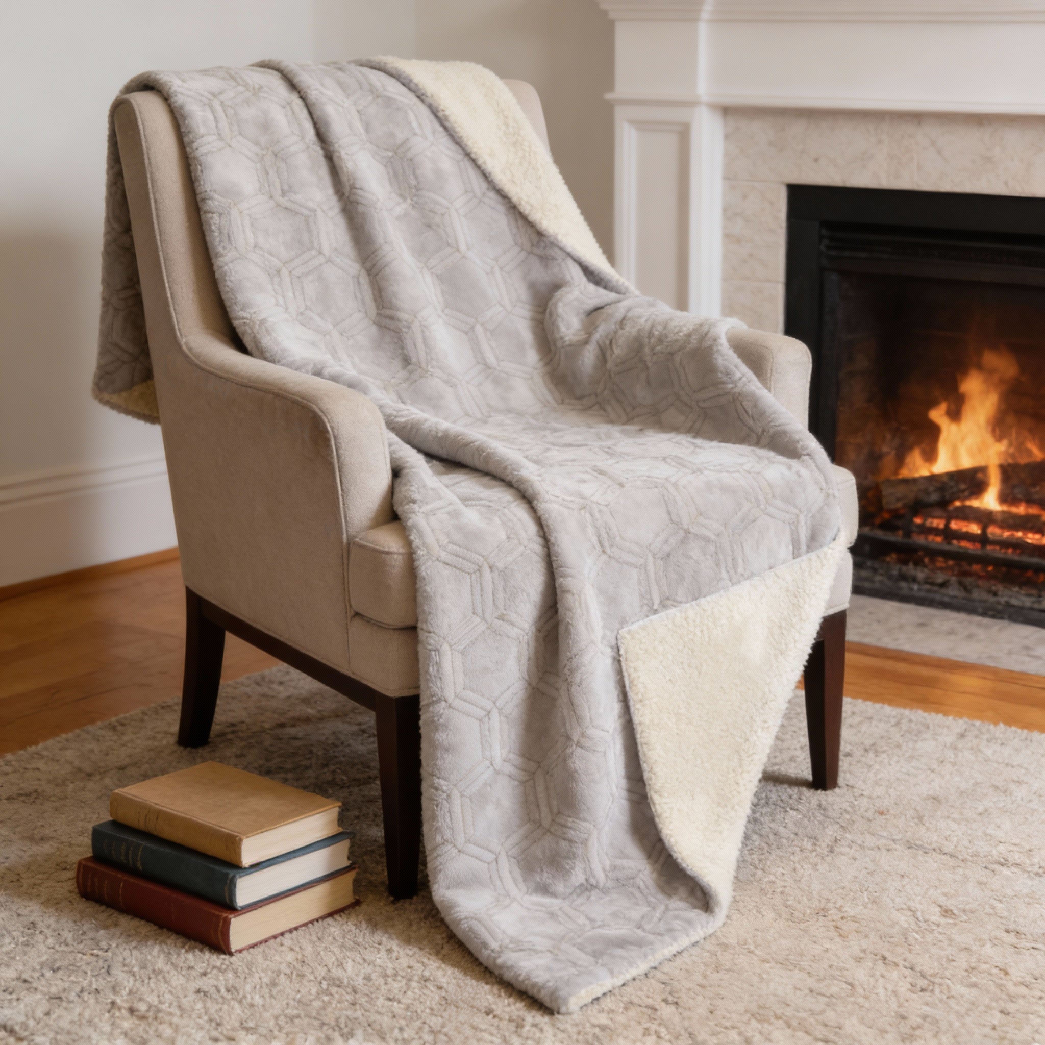 50" X 70" Ivory And Beige Geometric Microfiber Plush Throw Blanket - Homeroots - Flyclothing LLC