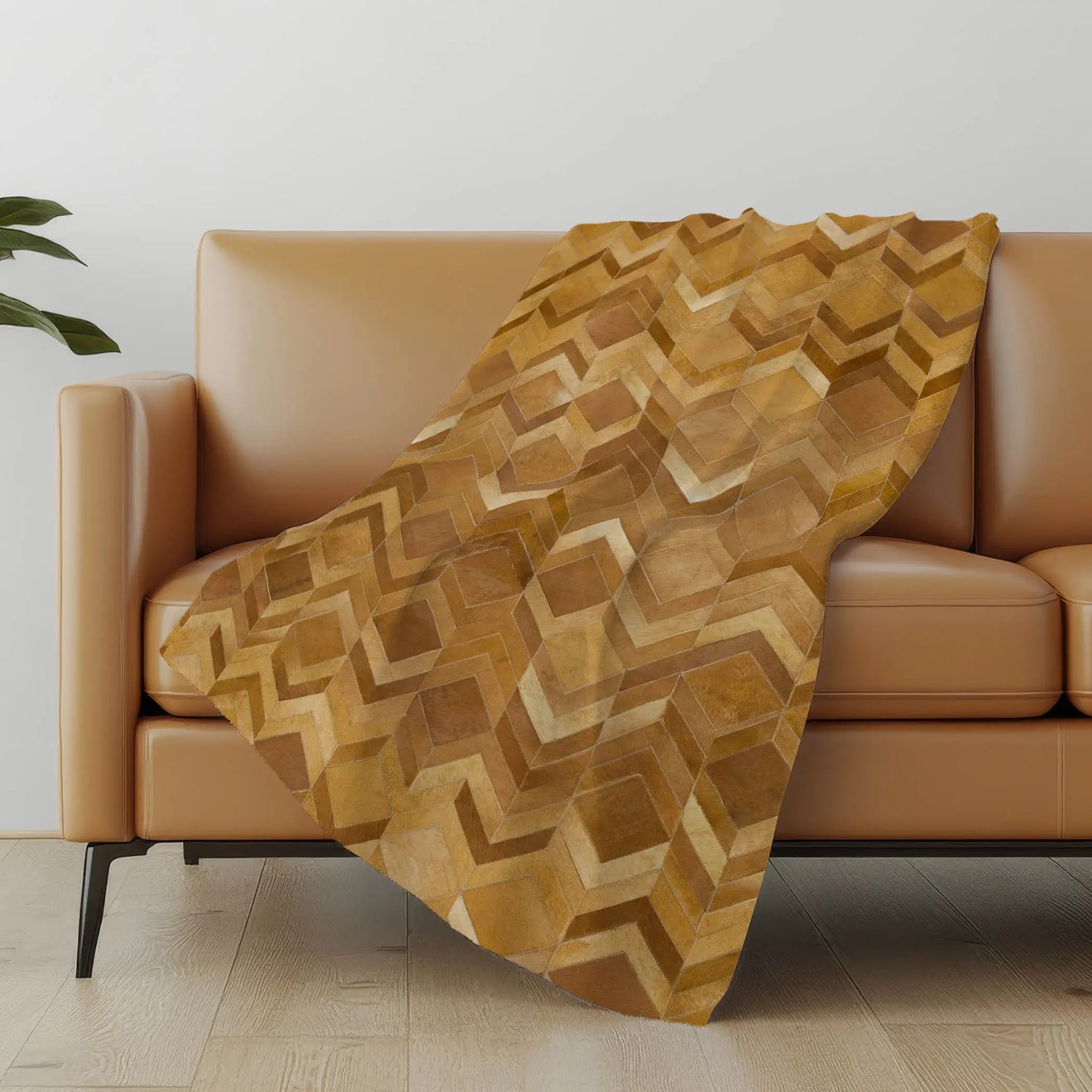 50" X 70" Brown Beige And Gold Geometric Microfiber Plush Throw Blanket - Homeroots - Flyclothing LLC