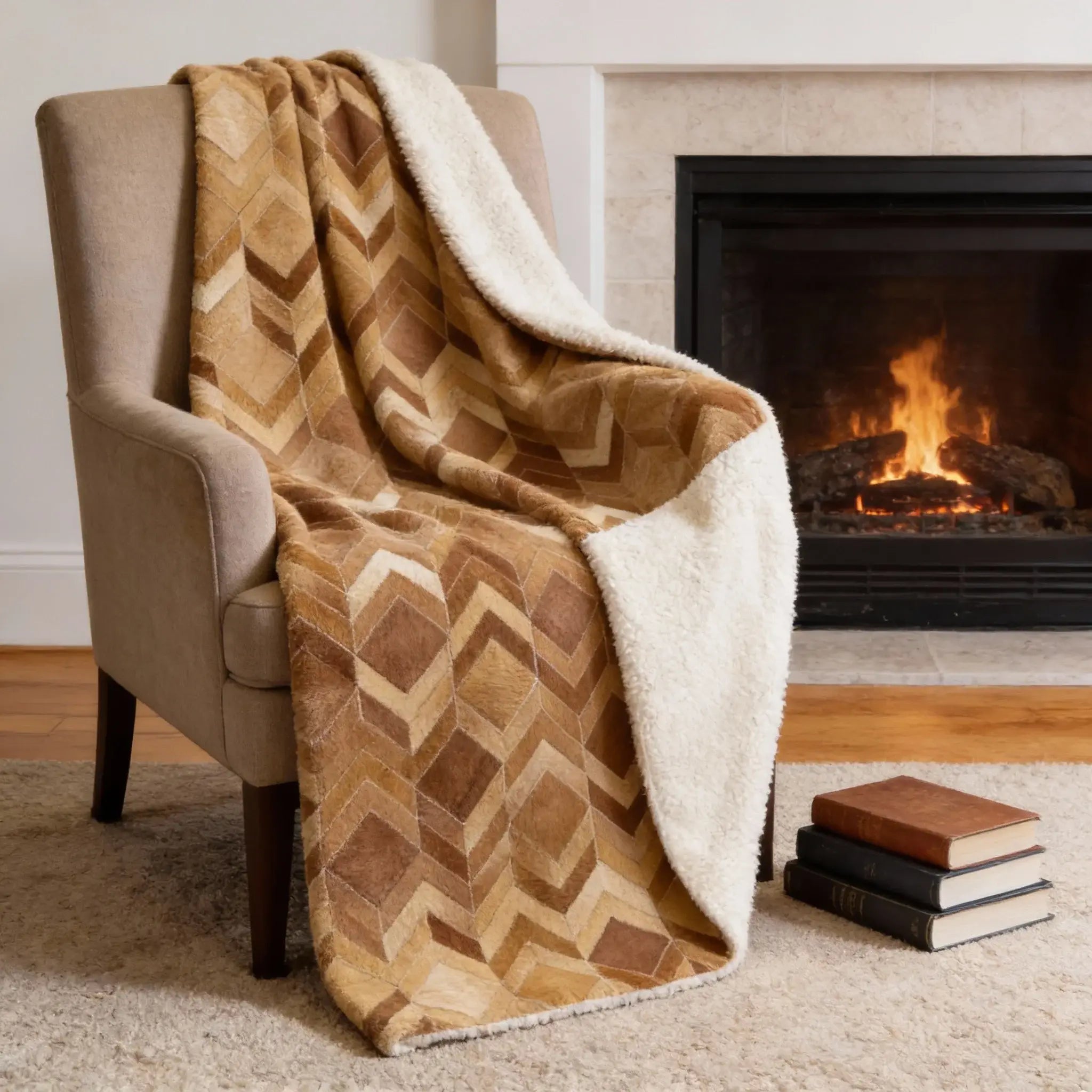 50" X 70" Brown Beige And Gold Geometric Microfiber Plush Throw Blanket - Homeroots - Flyclothing LLC