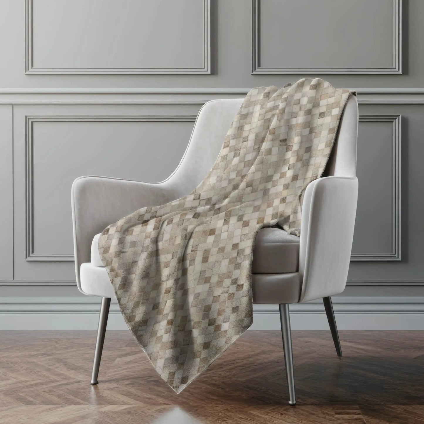 50" X 70" Gray Beige And Ivory Geometric Microfiber Plush Throw Blanket - Homeroots - Flyclothing LLC