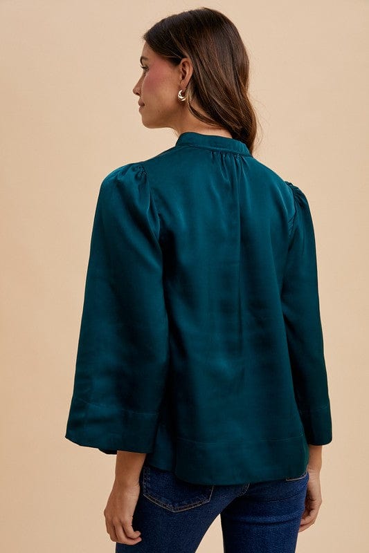 Annie Wear Satin Notched Three-Quarter Sleeve Blouse - Trendsi