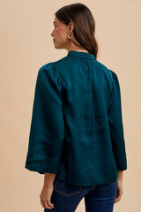 Annie Wear Satin Notched Three-Quarter Sleeve Blouse - Trendsi
