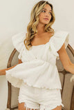 BiBi Crinkle Bubble Textured Ruffled Top - Trendsi - Flyclothing LLC