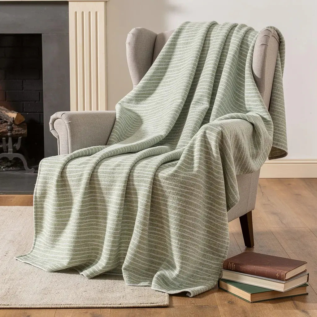 50" X 70" Mint Green And Ivory Striped Microfiber Plush Throw Blanket - Homeroots - Flyclothing LLC