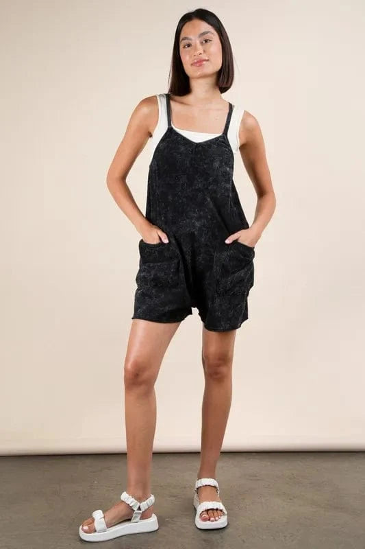 VERY J Plus Size Mineral Washed Sleeveless Knit Romper - Trendsi