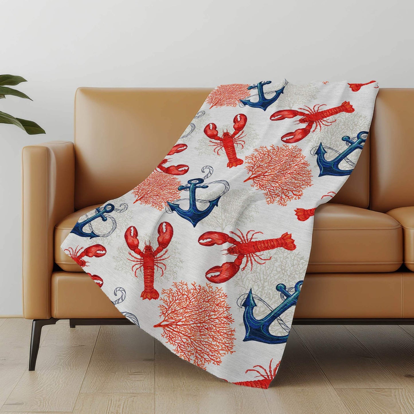 50" X 70" Ivory Red and Blue Microfiber Coastal Nautical Plush Throw Blanket - HomeRoots - Flyclothing LLC
