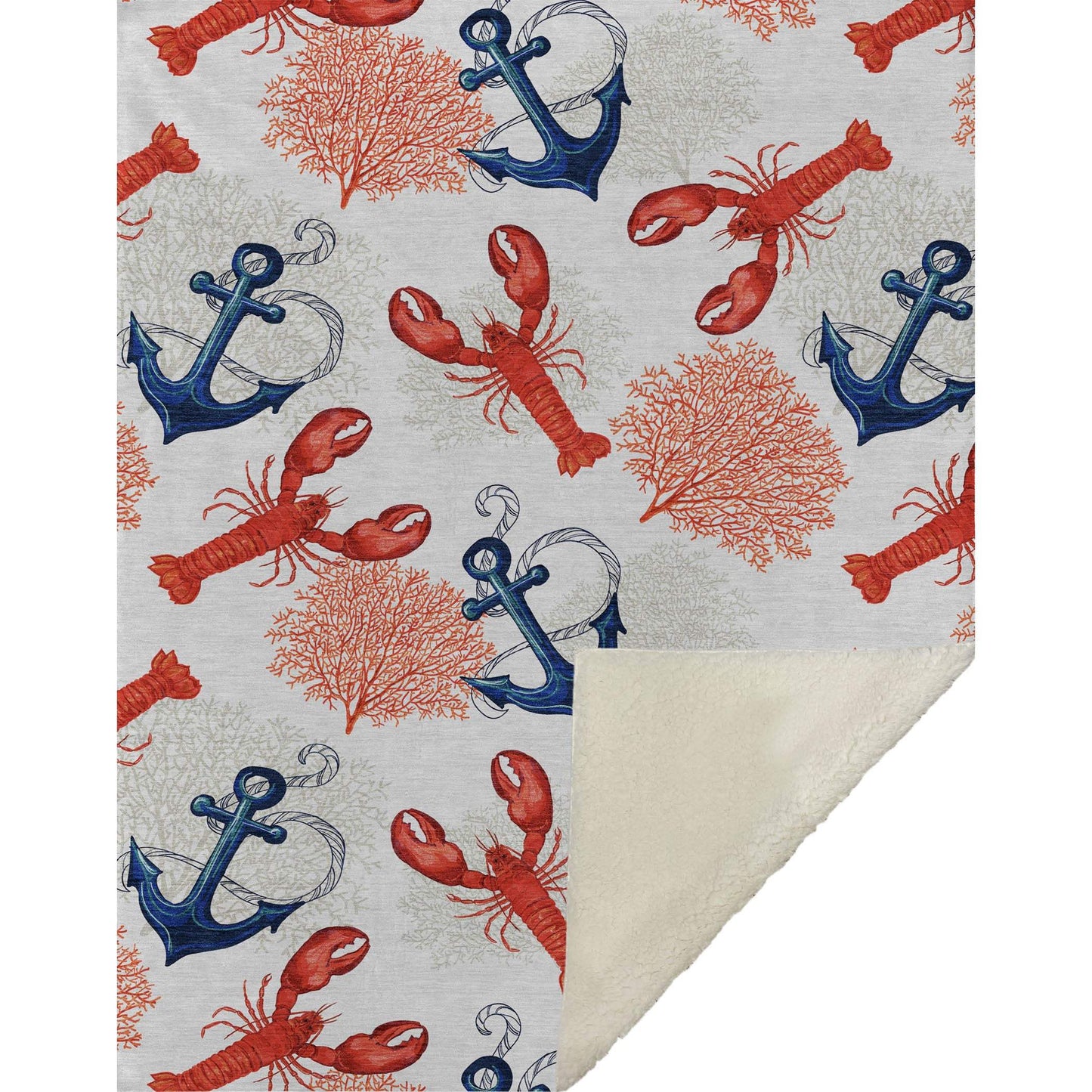 50" X 70" Ivory Red and Blue Microfiber Coastal Nautical Plush Throw Blanket - HomeRoots - Flyclothing LLC