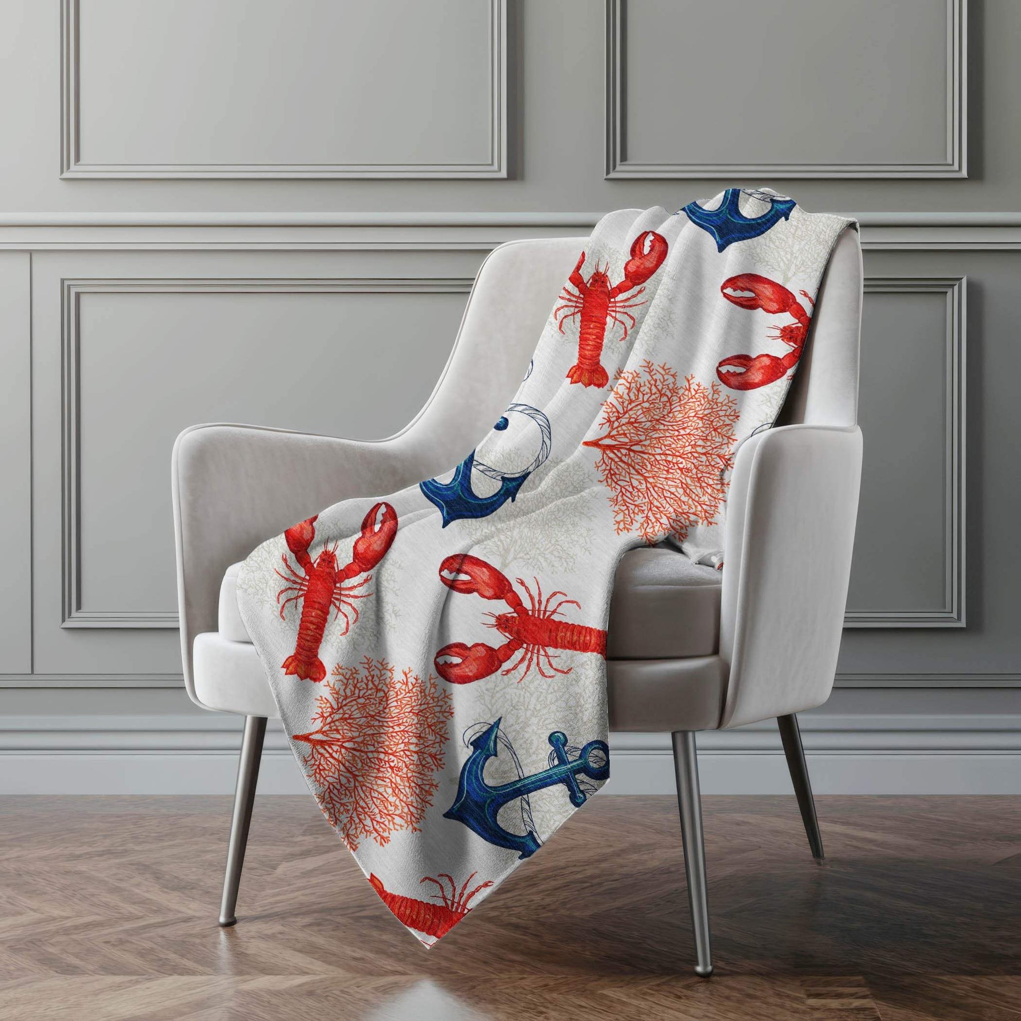 50" X 70" Ivory Red and Blue Microfiber Coastal Nautical Plush Throw Blanket - HomeRoots - Flyclothing LLC