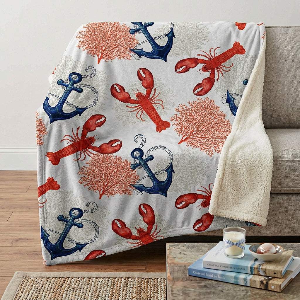 50" X 70" Ivory Red and Blue Microfiber Coastal Nautical Plush Throw Blanket - HomeRoots - Flyclothing LLC