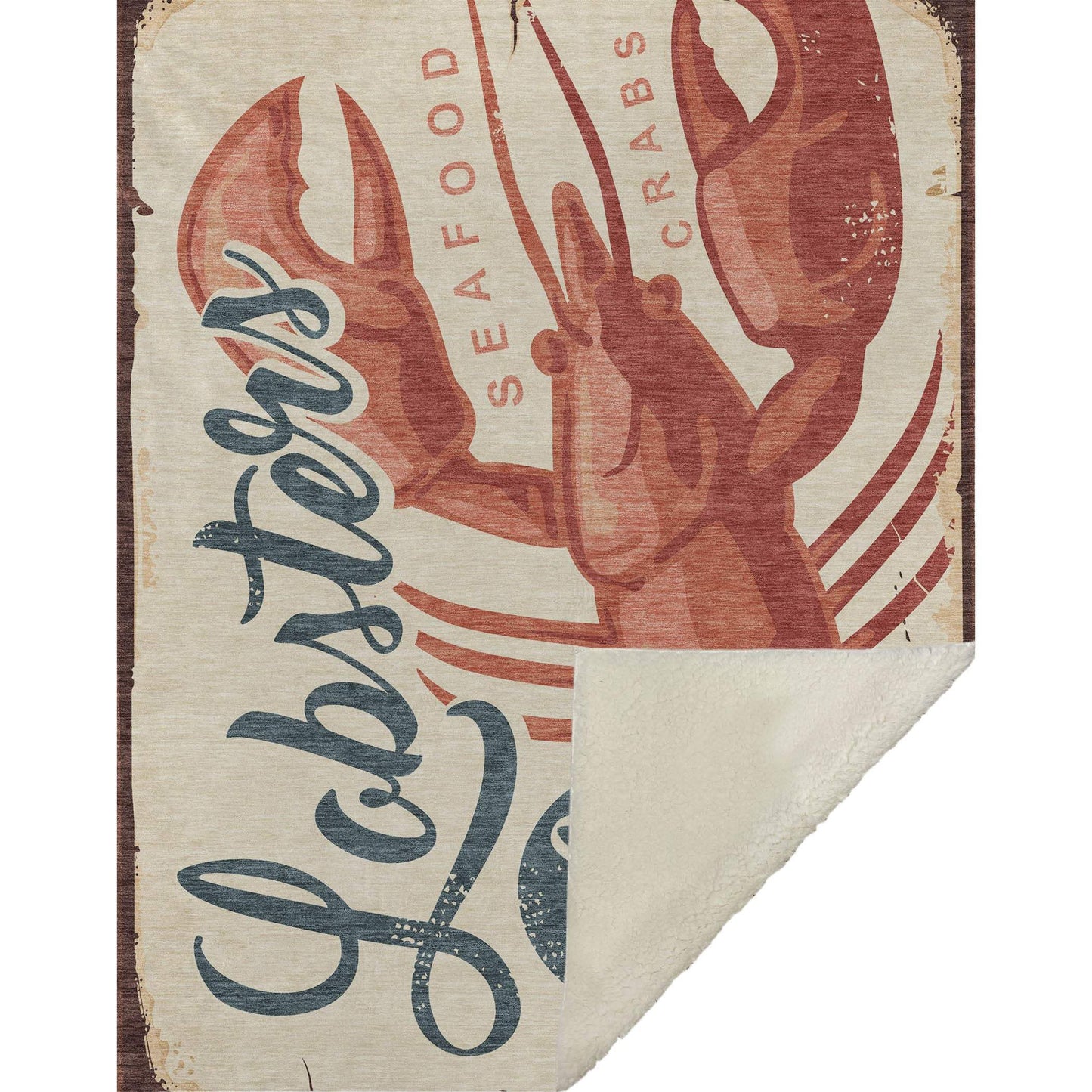 50" X 70" Beige Blue And Red Lobster Plush Throw Blanket - HomeRoots - Flyclothing LLC