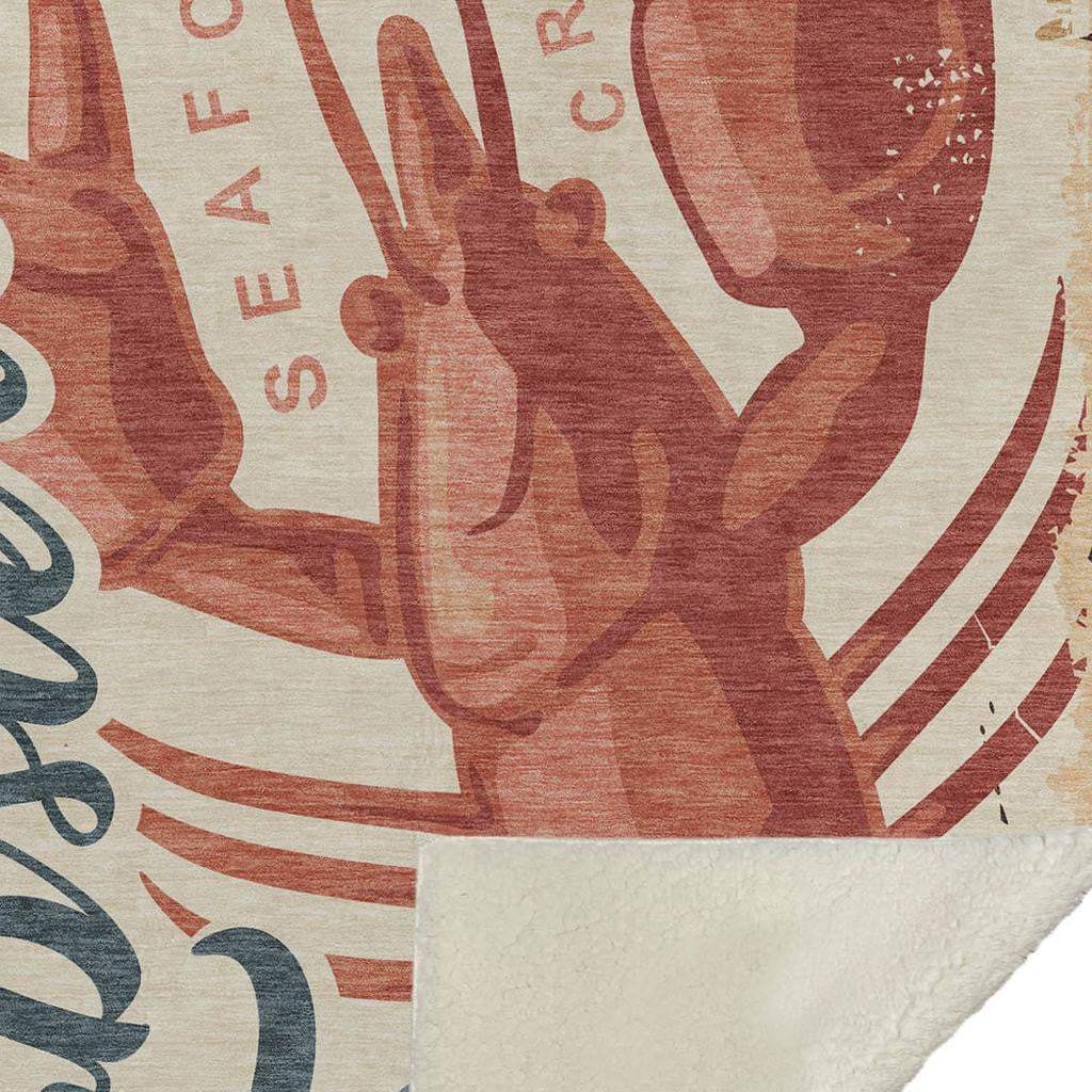 50" X 70" Beige Blue And Red Lobster Plush Throw Blanket - HomeRoots - Flyclothing LLC