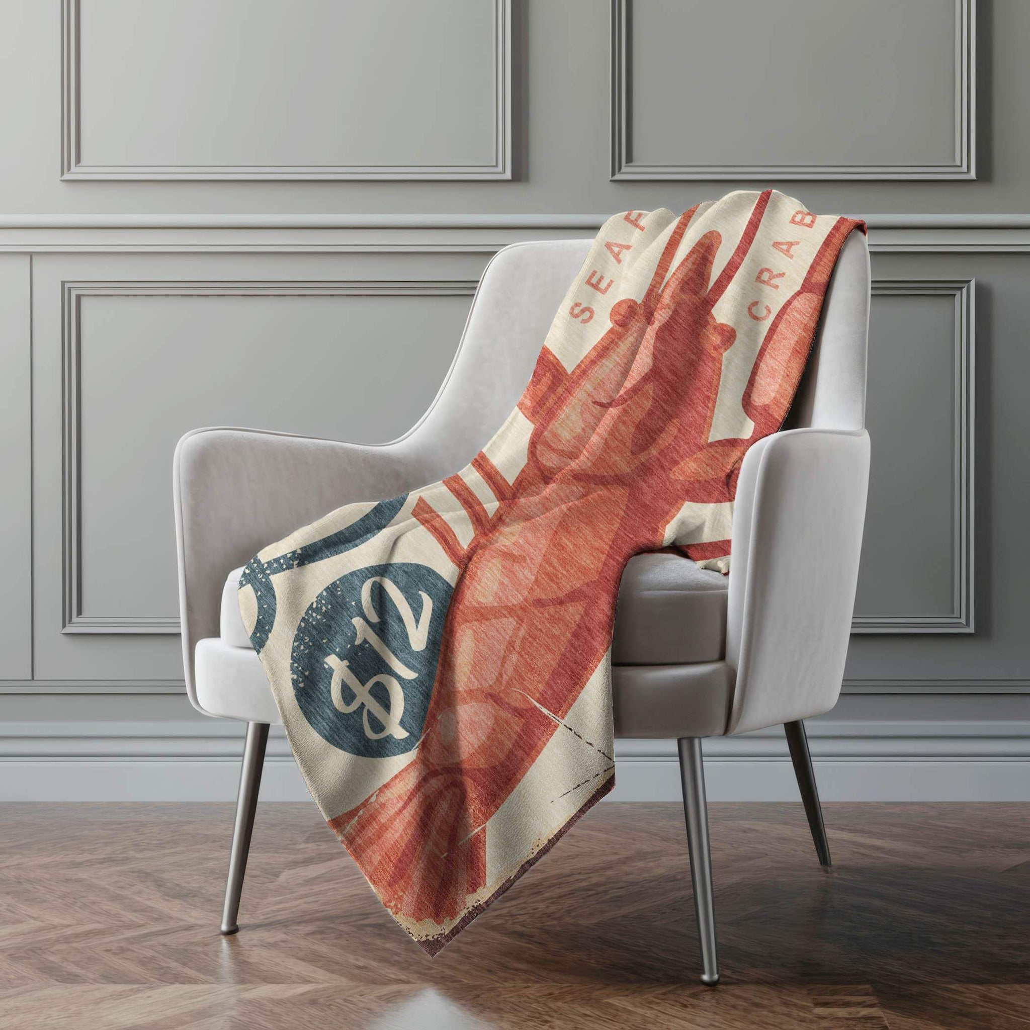 50" X 70" Beige Blue And Red Lobster Plush Throw Blanket - HomeRoots - Flyclothing LLC