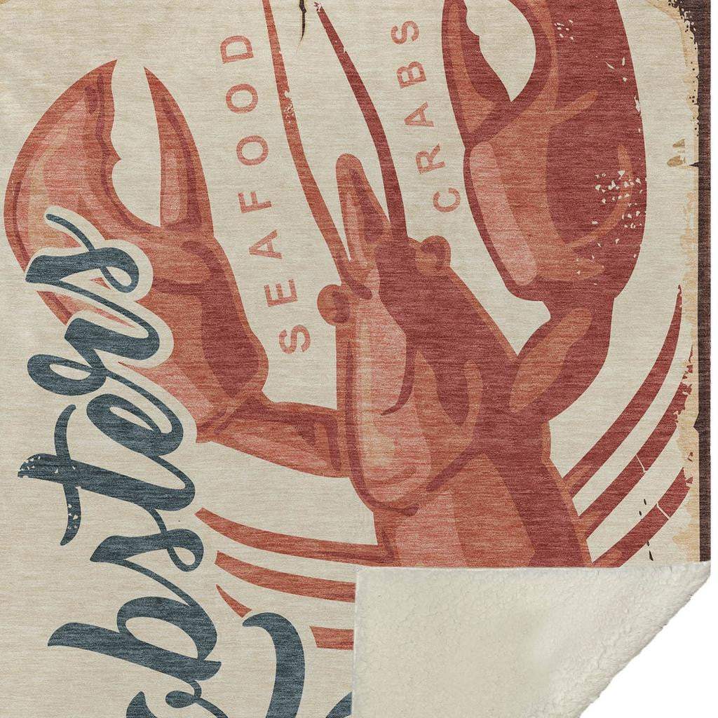 50" X 70" Beige Blue And Red Lobster Plush Throw Blanket - HomeRoots - Flyclothing LLC