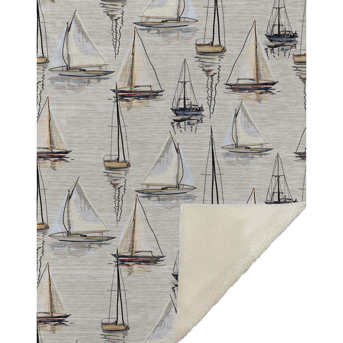 50" X 70" Beige Charcoal And Ivory Sailboat Microfiber Plush Throw Blanket - Homeroots - Flyclothing LLC
