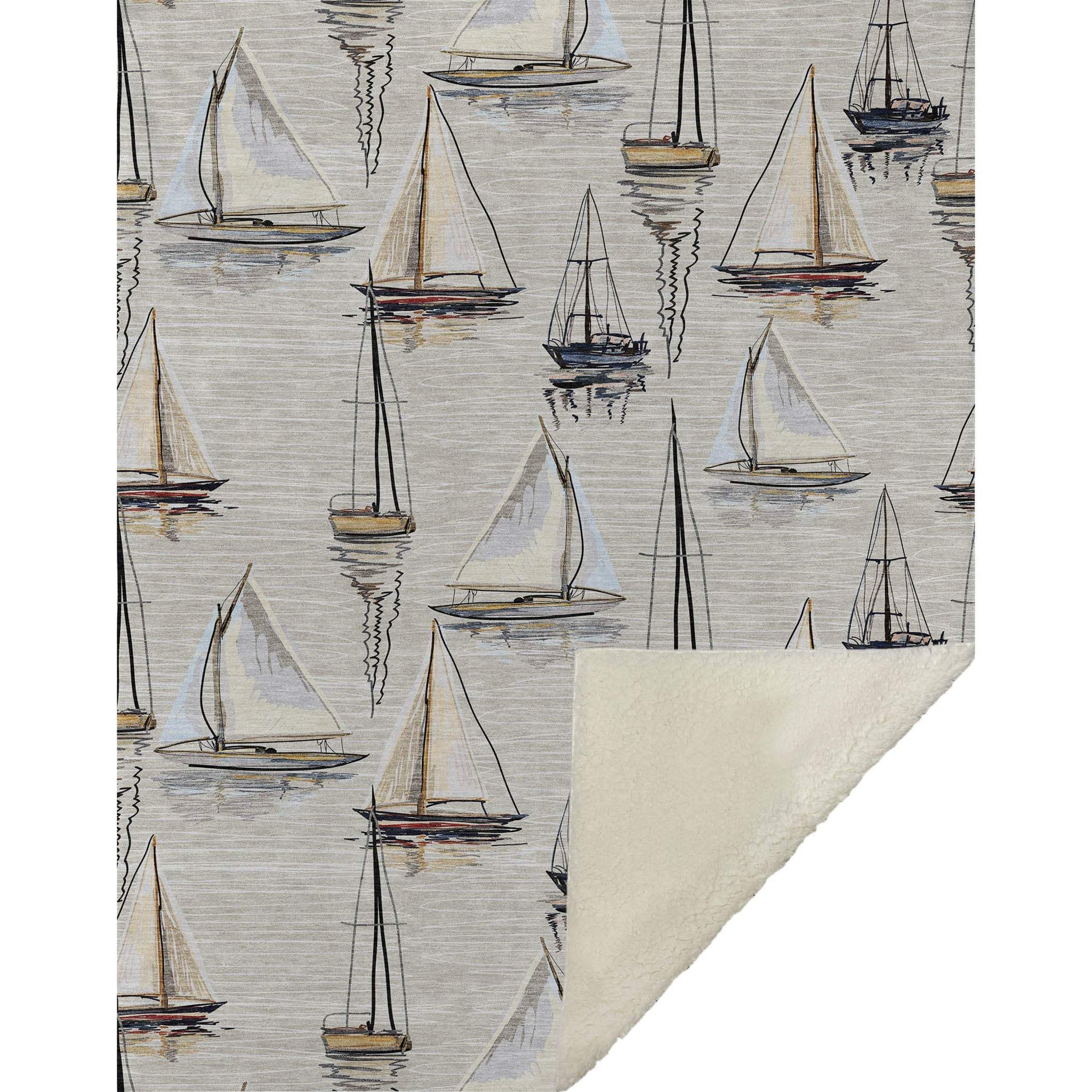 50" X 70" Beige Charcoal And Ivory Sailboat Microfiber Plush Throw Blanket - Homeroots - Flyclothing LLC