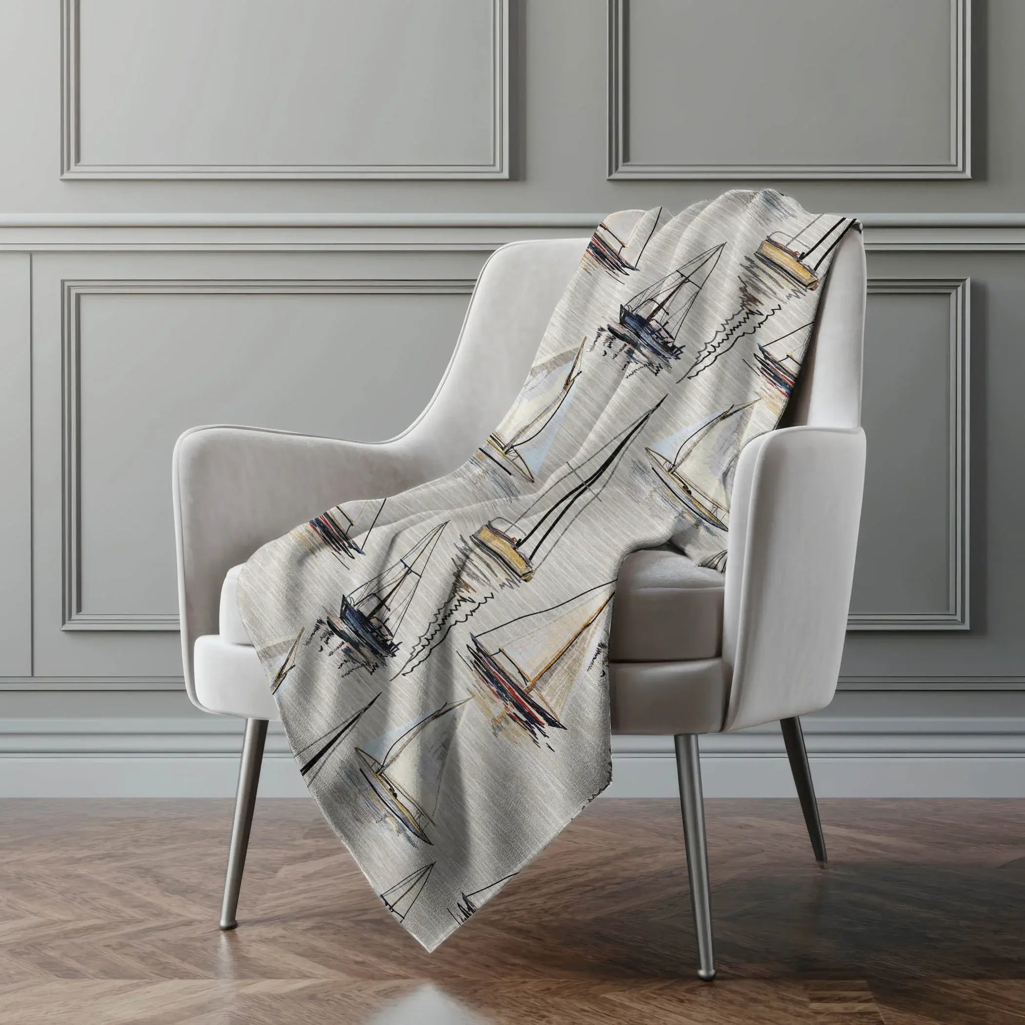 50" X 70" Beige Charcoal And Ivory Sailboat Microfiber Plush Throw Blanket - Homeroots - Flyclothing LLC