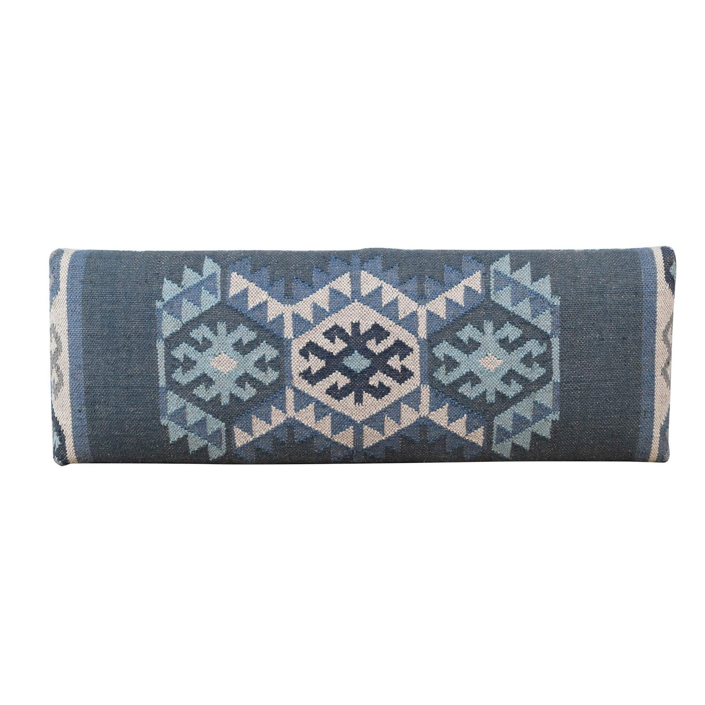 47" Blue and Brown Geometric Jute and Solid Wood Upholstered Bench - HomeRoots - Flyclothing LLC