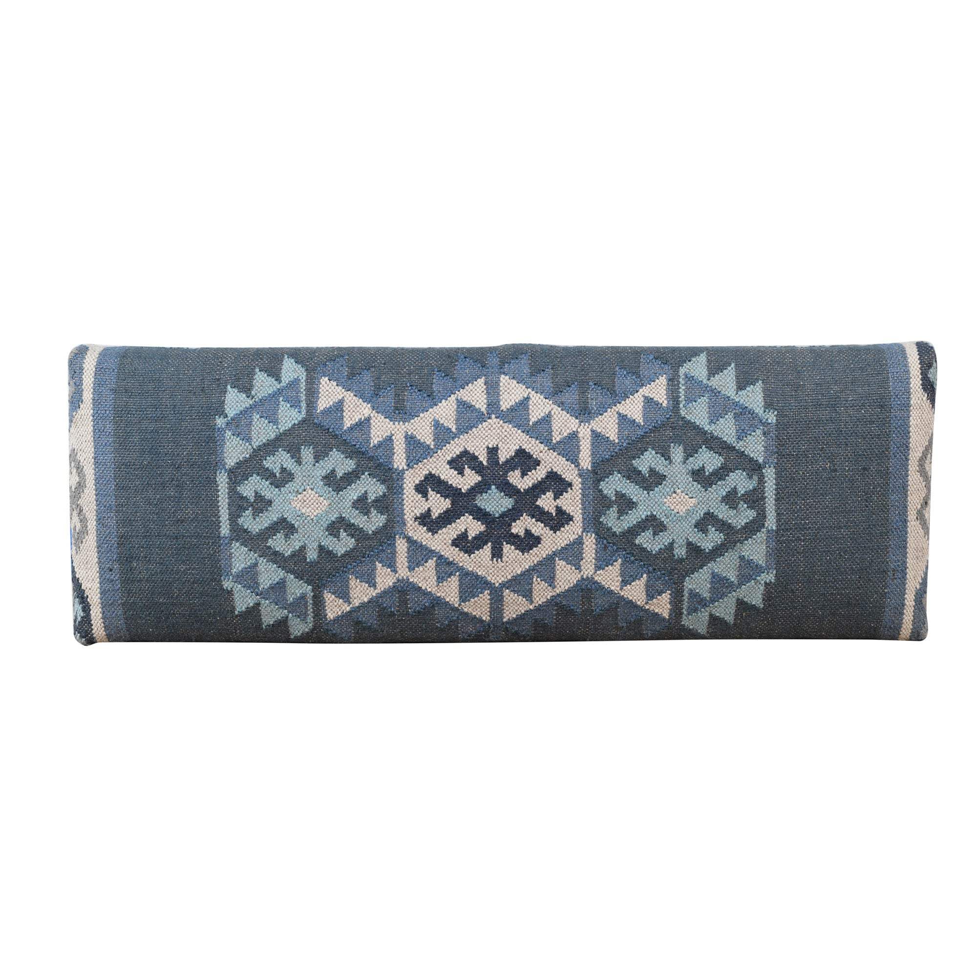 47" Blue and Brown Geometric Jute and Solid Wood Upholstered Bench - HomeRoots - Flyclothing LLC