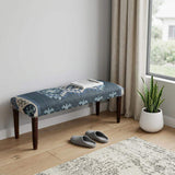 47" Blue and Brown Geometric Jute and Solid Wood Upholstered Bench - HomeRoots - Flyclothing LLC