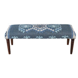 47" Blue and Brown Geometric Jute and Solid Wood Upholstered Bench - HomeRoots - Flyclothing LLC