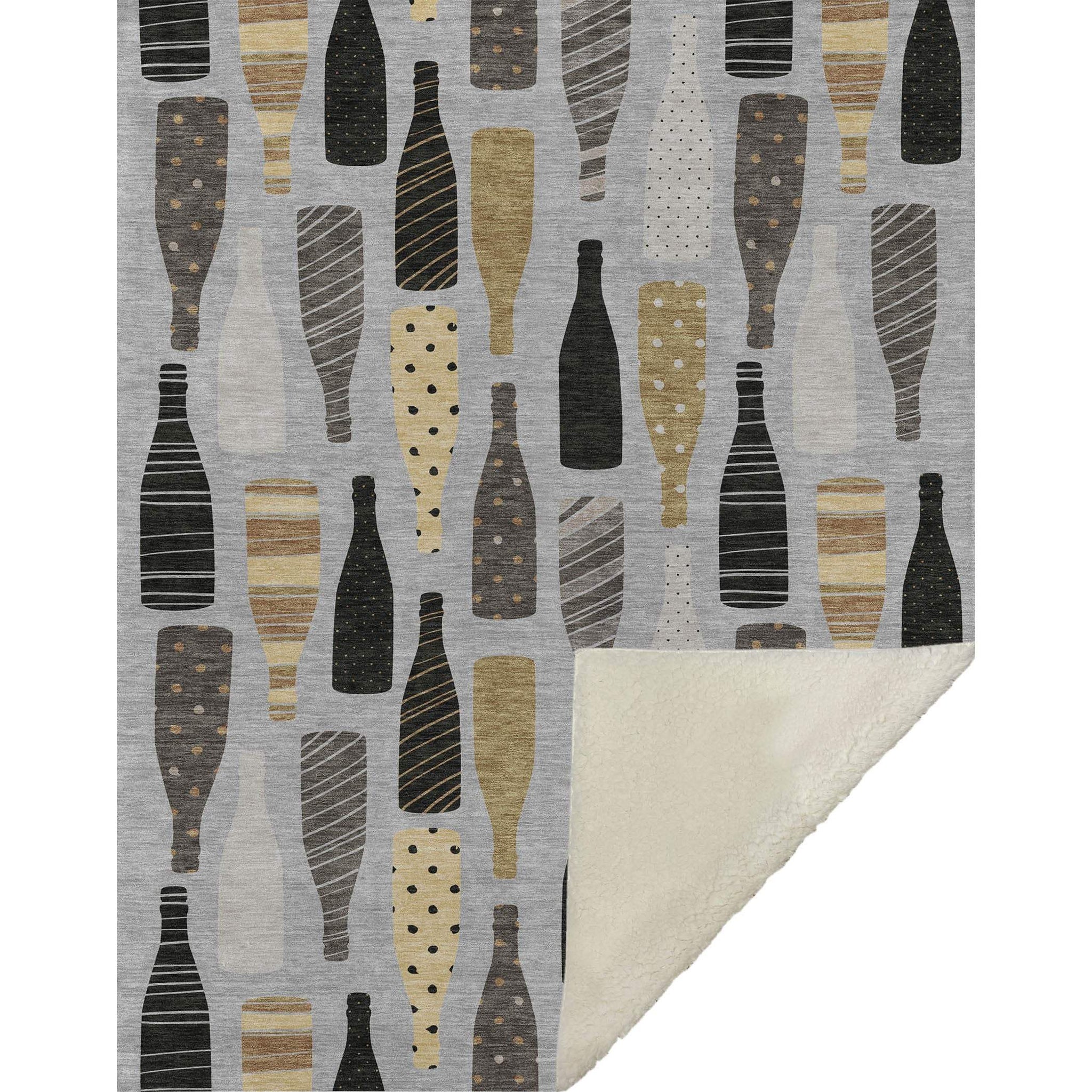 50" X 70" Gray Black And Gold Champagne Bottle Stripe Microfiber Plush Throw Blanket - Homeroots - Flyclothing LLC