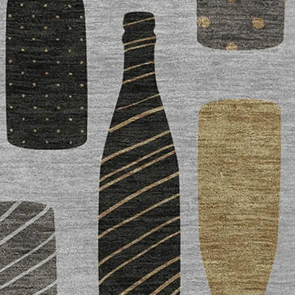 50" X 70" Gray Black And Gold Champagne Bottle Stripe Microfiber Plush Throw Blanket - Homeroots - Flyclothing LLC