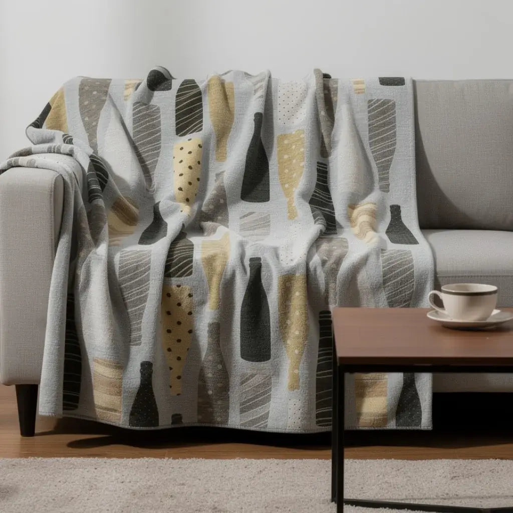 50" X 70" Gray Black And Gold Champagne Bottle Stripe Microfiber Plush Throw Blanket - Homeroots - Flyclothing LLC