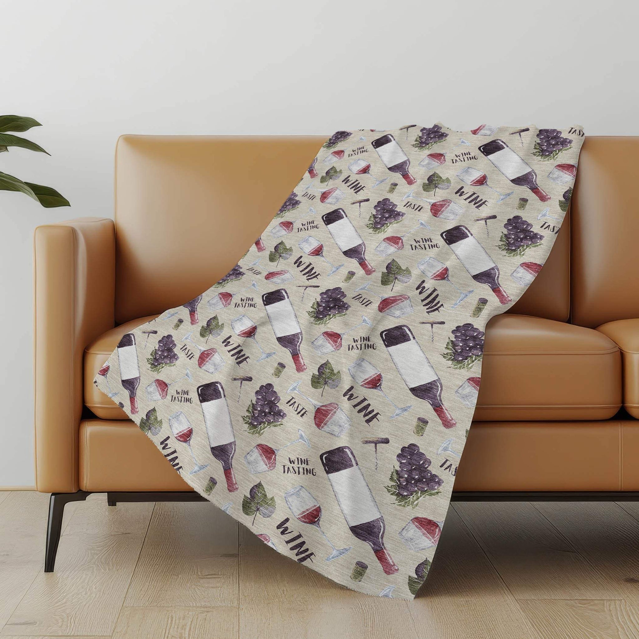 50" X 70" Ivory Purple And Green Wine Tasting Microfiber Plush Throw Blanket - Homeroots - Flyclothing LLC