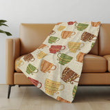 50" X 70" Ivory Orange And Green Teacups Microfiber Plush Throw Blanket - Homeroots - Flyclothing LLC