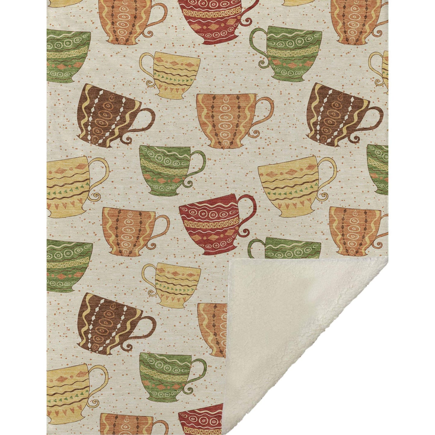 50" X 70" Ivory Orange And Green Teacups Microfiber Plush Throw Blanket - Homeroots - Flyclothing LLC