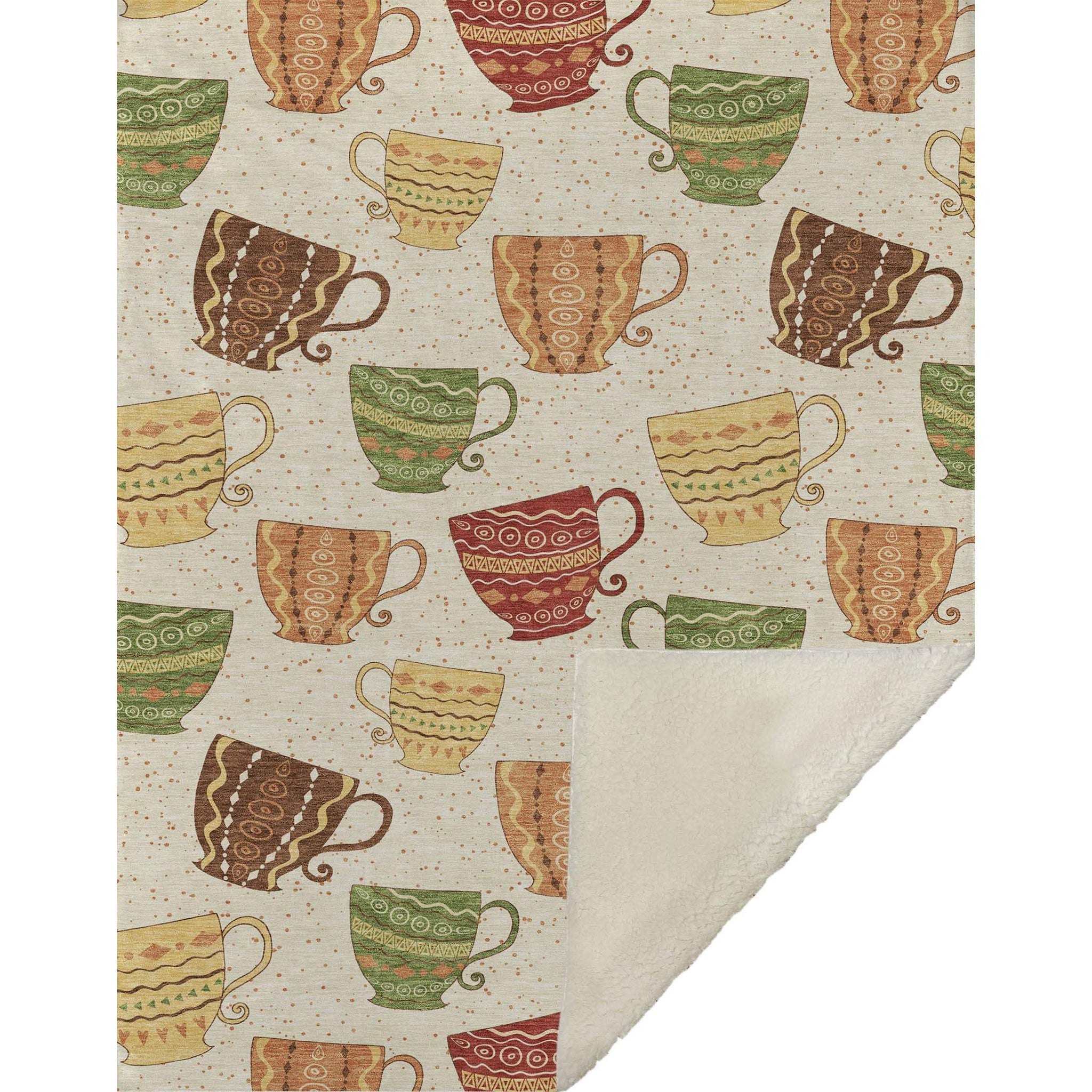 50" X 70" Ivory Orange And Green Teacups Microfiber Plush Throw Blanket - Homeroots - Flyclothing LLC