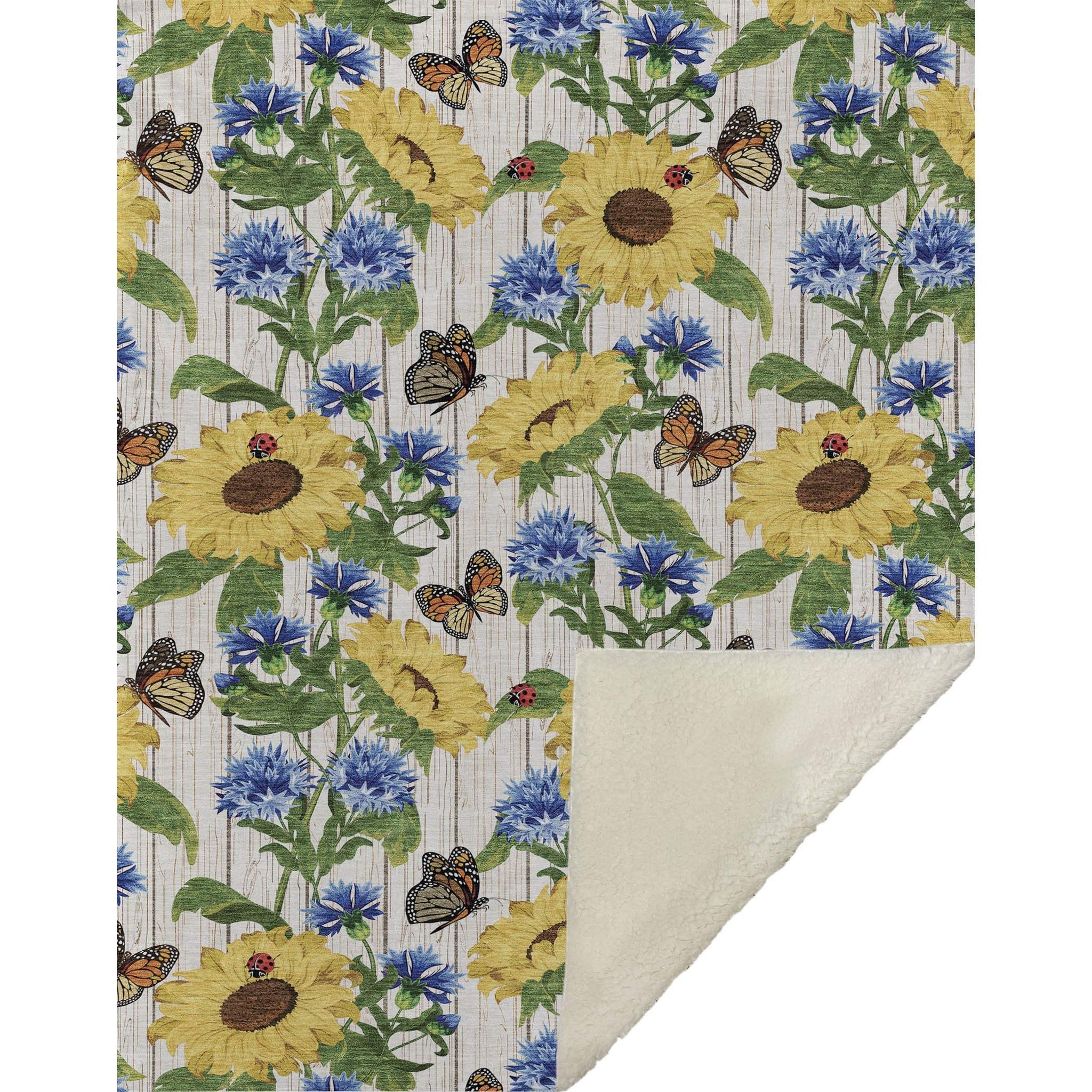 50" X 70" Ivory And Yellow Sunflower Floral Microfiber Plush Throw Blanket - Homeroots - Flyclothing LLC