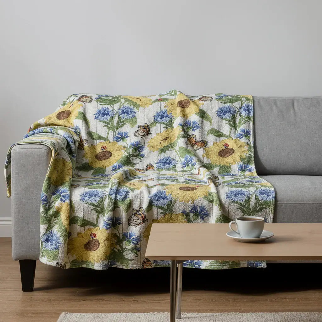 50" X 70" Ivory And Yellow Sunflower Floral Microfiber Plush Throw Blanket - Homeroots - Flyclothing LLC