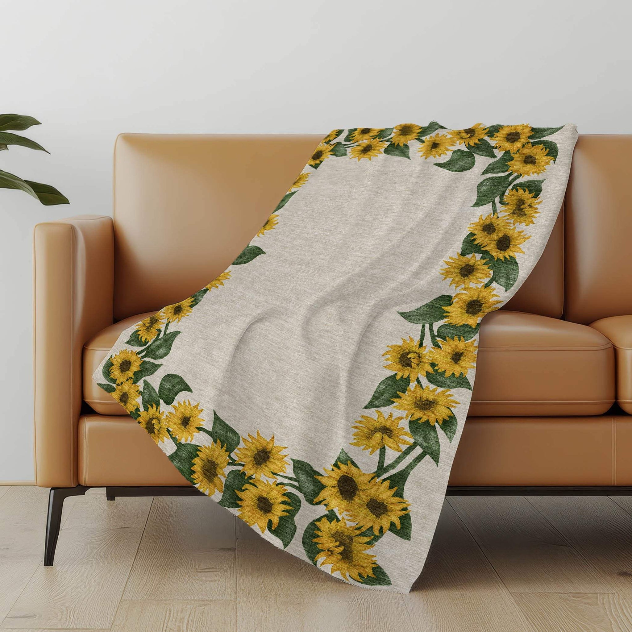 50" X 70" Beige And Yellow Sunflower Floral Microfiber Plush Throw Blanket - Homeroots - Flyclothing LLC