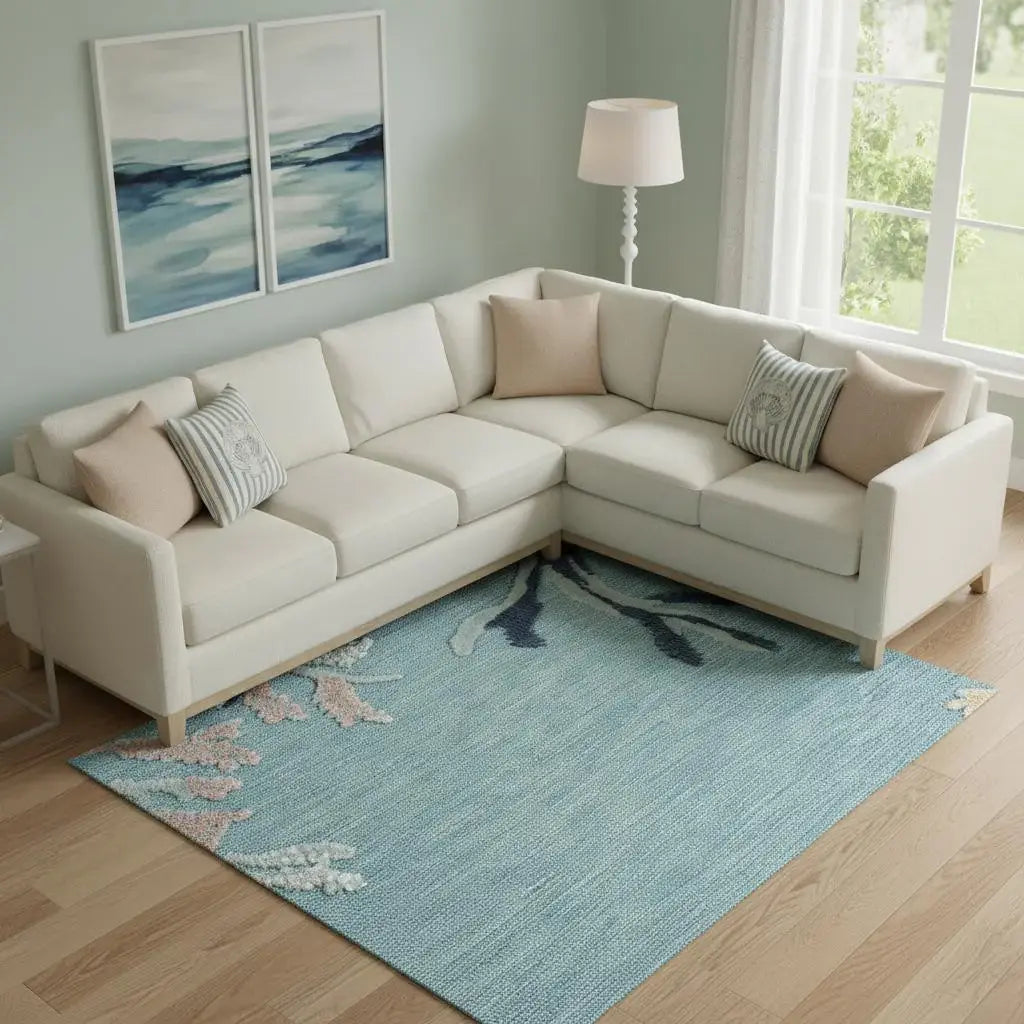 8' X 9' Aqua And Blue Coral Area Rug - Homeroots - Flyclothing LLC