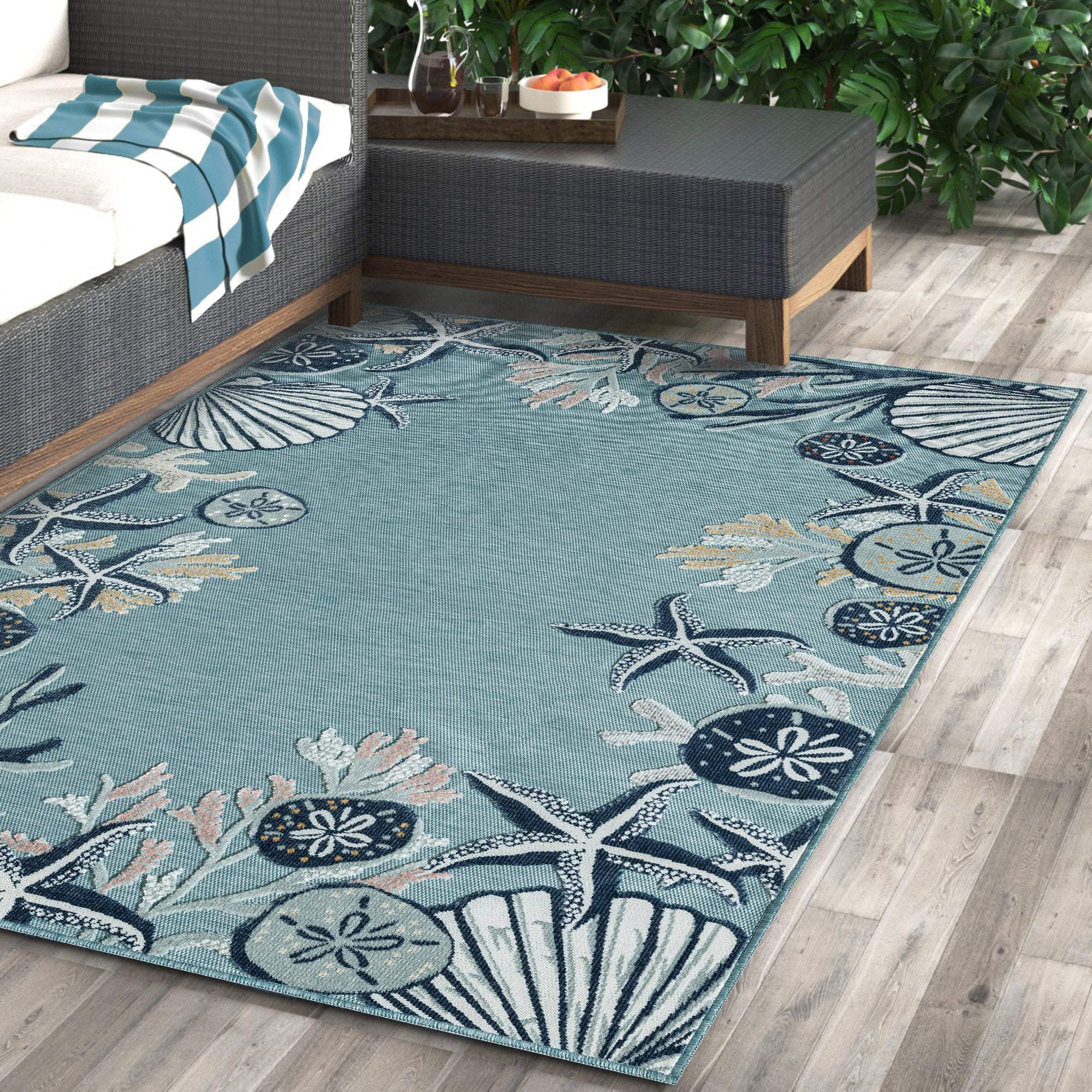 8' X 9' Aqua And Blue Coral Area Rug - Homeroots - Flyclothing LLC