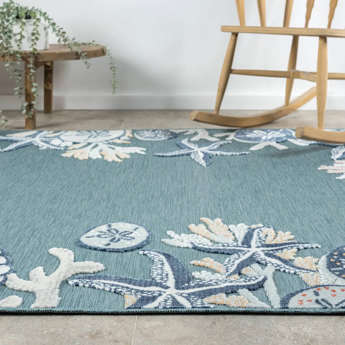 8' X 9' Aqua And Blue Coral Area Rug - Homeroots - Flyclothing LLC