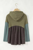 Waffle-Knit High-Low Color Block Hooded Long Sleeve Top - Trendsi - Flyclothing LLC