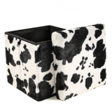 12" Black and White Faux Fur Cow Print Storage Ottoman - HomeRoots - Flyclothing LLC