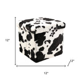 12" Black and White Faux Fur Cow Print Storage Ottoman - HomeRoots - Flyclothing LLC