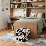 12" Black and White Faux Fur Cow Print Storage Ottoman - HomeRoots - Flyclothing LLC