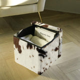 12" Brown and White Faux Fur Cow Print Storage Ottoman - HomeRoots - Flyclothing LLC