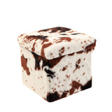 12" Brown and White Faux Fur Cow Print Storage Ottoman - HomeRoots - Flyclothing LLC