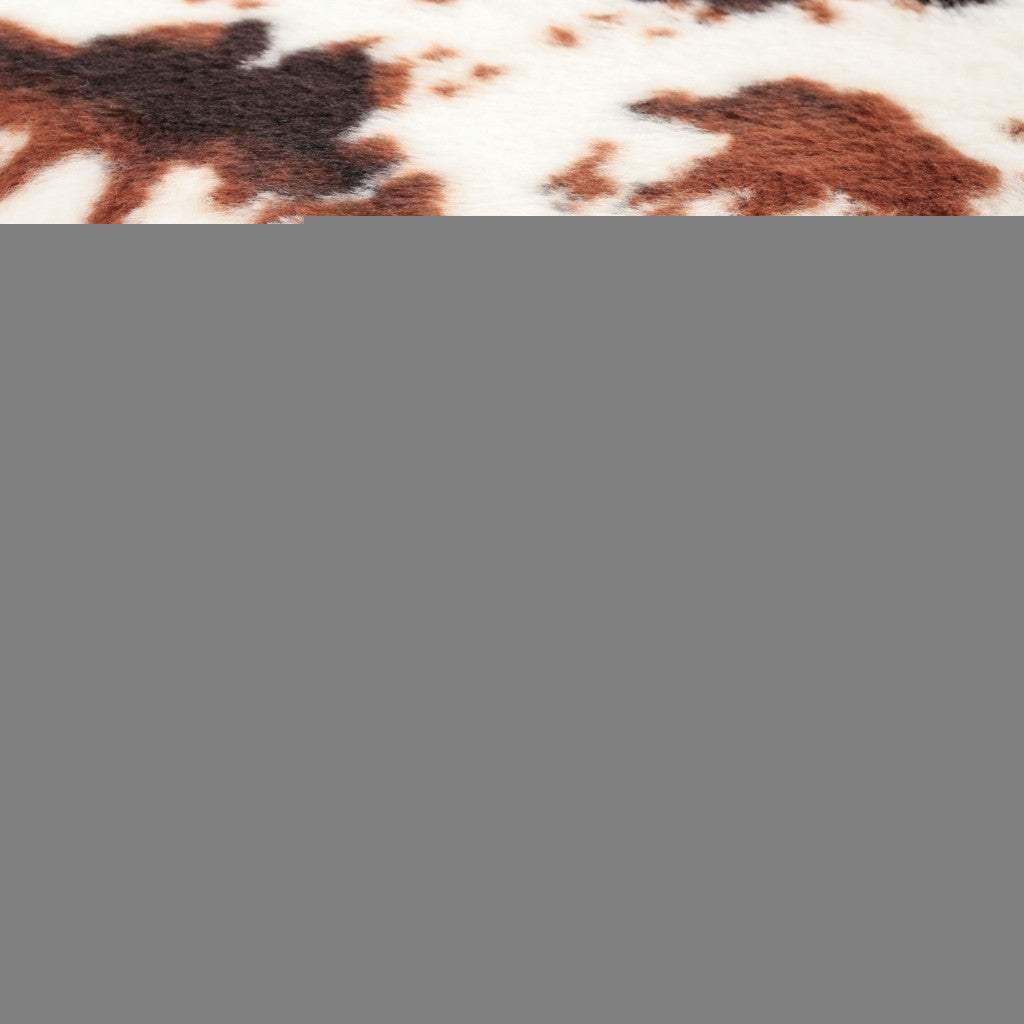 12" Brown and White Faux Fur Cow Print Storage Ottoman - HomeRoots - Flyclothing LLC