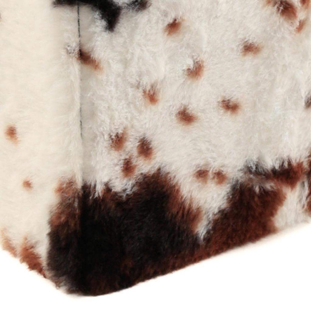 12" Brown and White Faux Fur Cow Print Storage Ottoman - HomeRoots - Flyclothing LLC