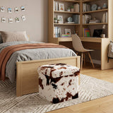 12" Brown and White Faux Fur Cow Print Storage Ottoman - HomeRoots - Flyclothing LLC