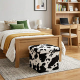 15" Black and White Faux Fur Cow Print Storage Ottoman - HomeRoots - Flyclothing LLC