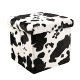 15" Black and White Faux Fur Cow Print Storage Ottoman - HomeRoots - Flyclothing LLC