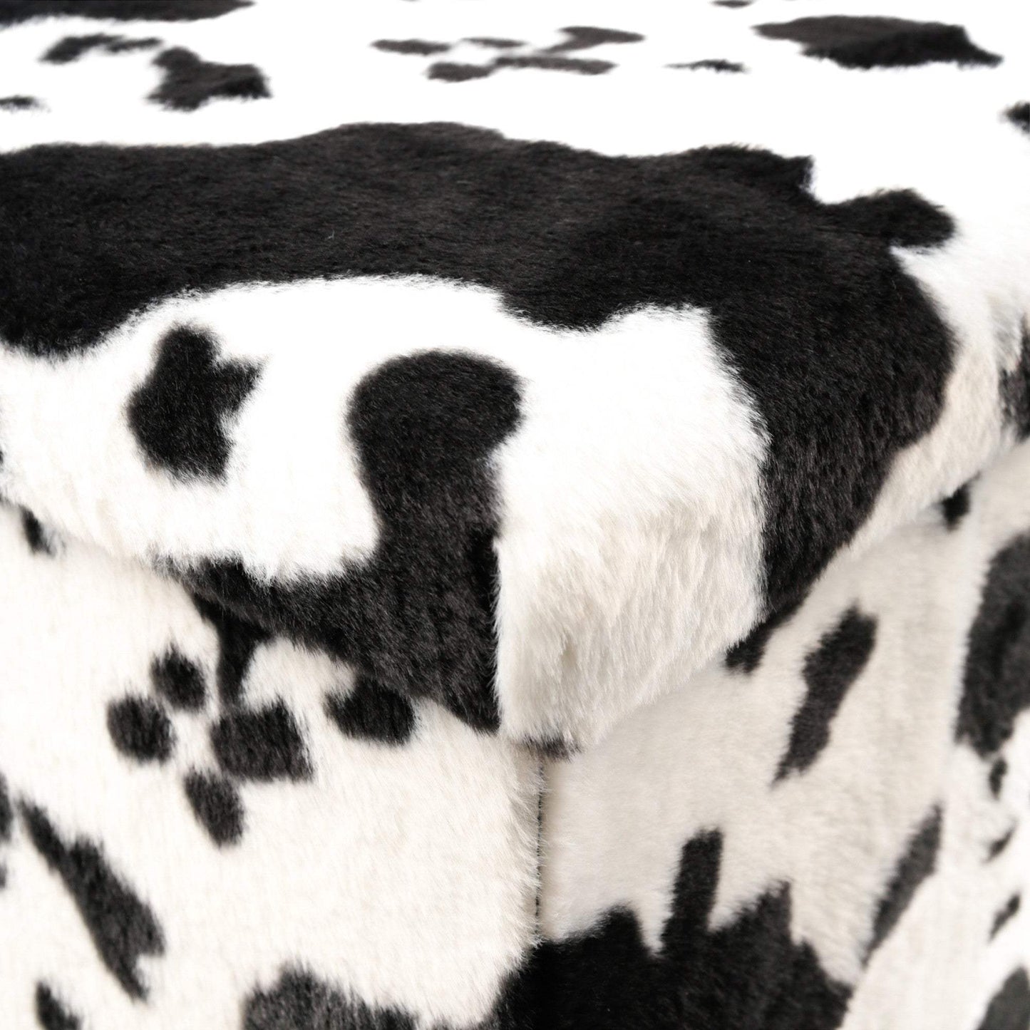 15" Black and White Faux Fur Cow Print Storage Ottoman - HomeRoots - Flyclothing LLC