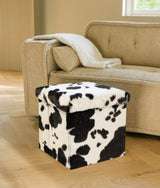 15" Black and White Faux Fur Cow Print Storage Ottoman - HomeRoots - Flyclothing LLC